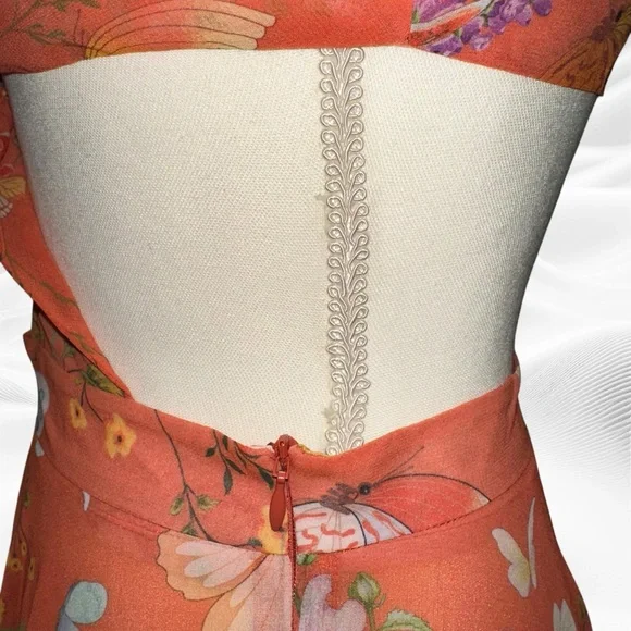 My Beachy Side Butterfly Begonia Cut Out Maxi Dress Romantic Small Orange - Picture 8 of 11